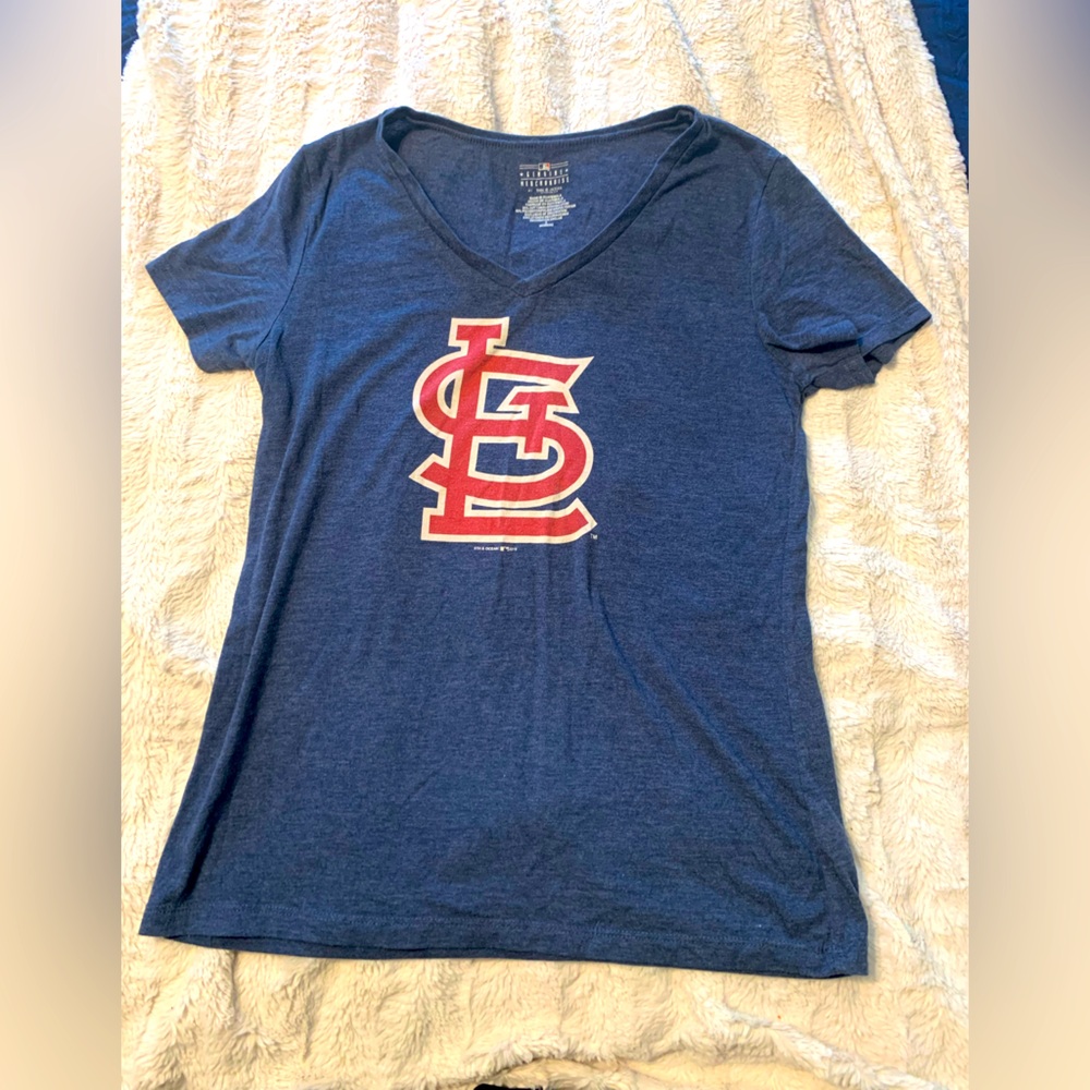 STL Cardinals Blue Fitted V-Neck T-Shirt Size Small